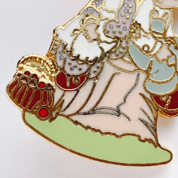 VTG Precious Moments Signed Enamel Lapel Pin 80s Storybook Girl Boy Picnic - Picture 3 of 9